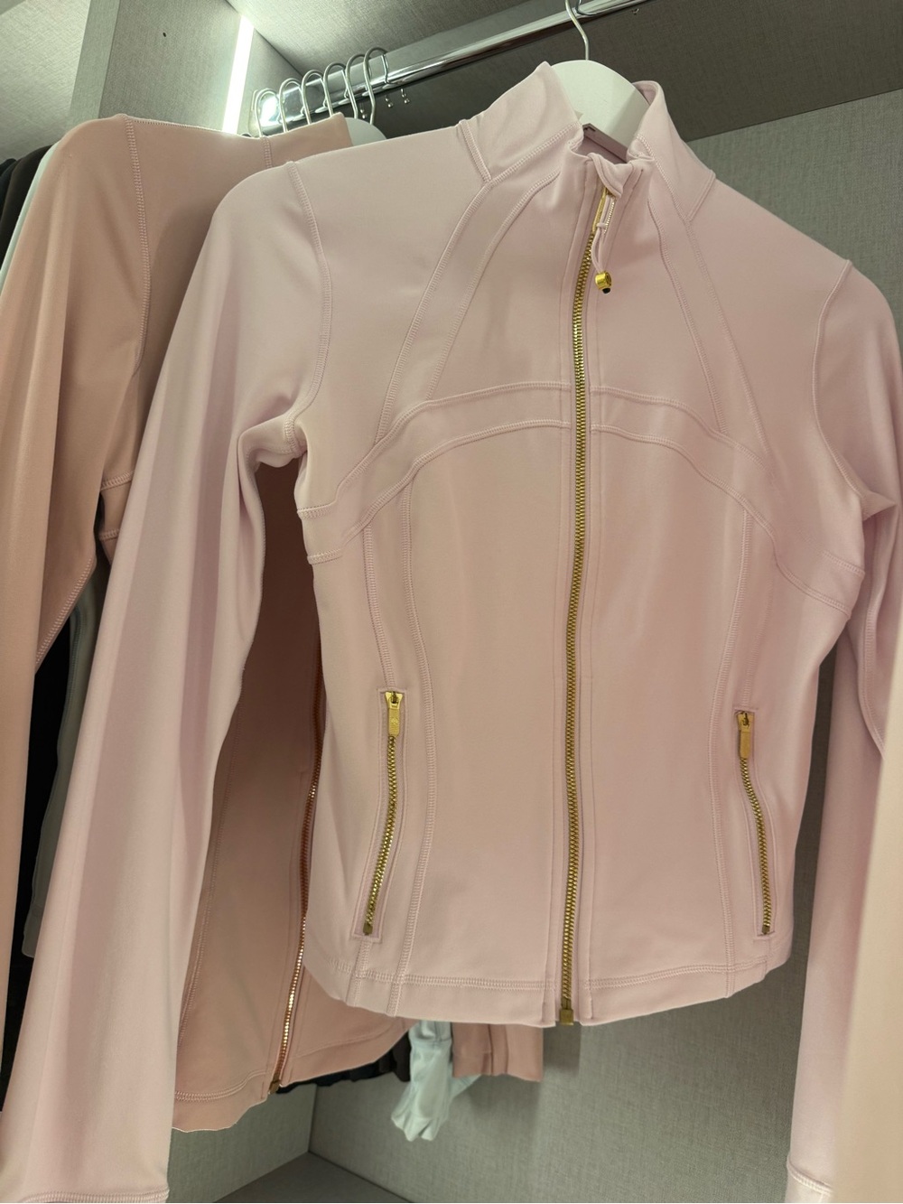Pink organza gold zipper Lululemon Define jacket